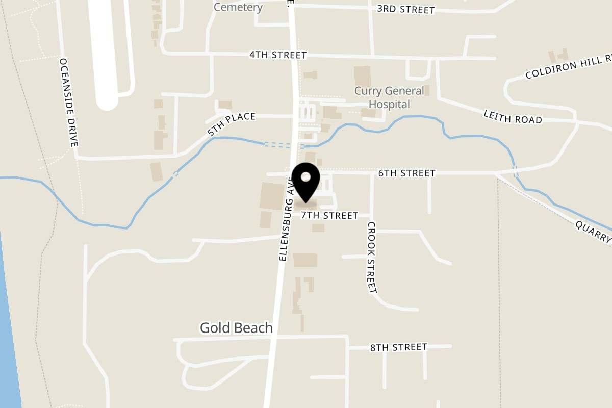 Map showing the location of Gold Beach BBQ on 29545 Ellensburg Ave in Gold Beach